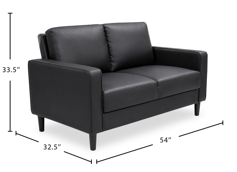 Causeuse Sydney de 54 po en tissu d’apparence cuir avec coussins de dossier amovibles - noire