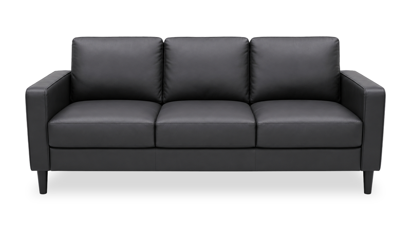 Sofa Sydney de 77 po en tissu d’apparence cuir avec coussins de dossier amovibles - noir