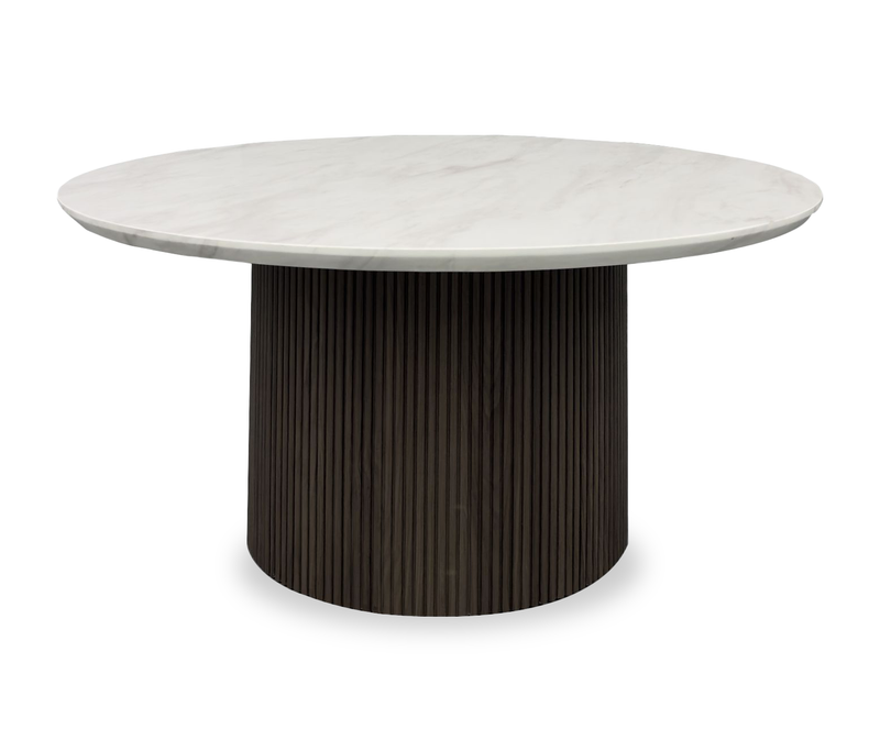 Table à café ronde moderne Sylvie de 38 po avec dessus en imitation de marbre - brun foncé 