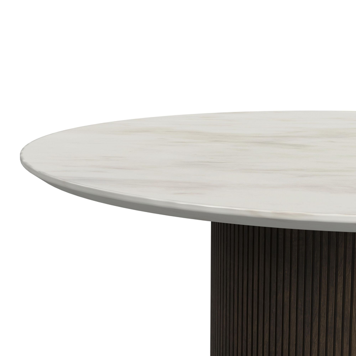 Table à café ronde moderne Sylvie de 38 po avec dessus en imitation de marbre - brun foncé 