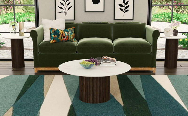 Table à café ronde moderne Sylvie de 38 po avec dessus en imitation de marbre - brun foncé 