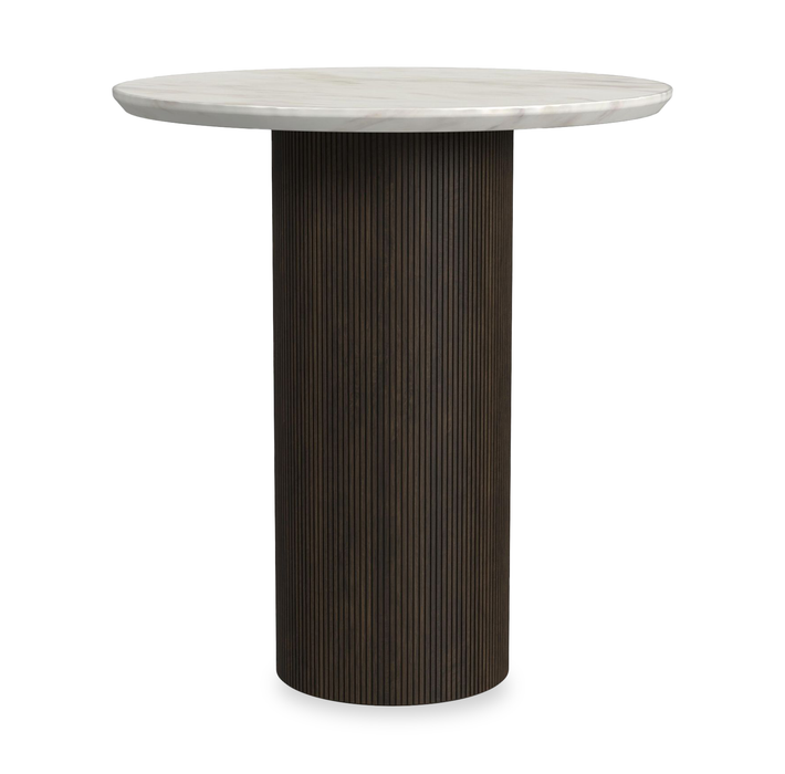 Table de bout ronde moderne Sylvie de 22 po avec dessus en imitation de marbre - brun foncé