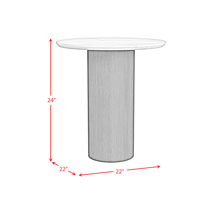 Table de bout ronde moderne Sylvie de 22 po avec dessus en imitation de marbre - brun foncé