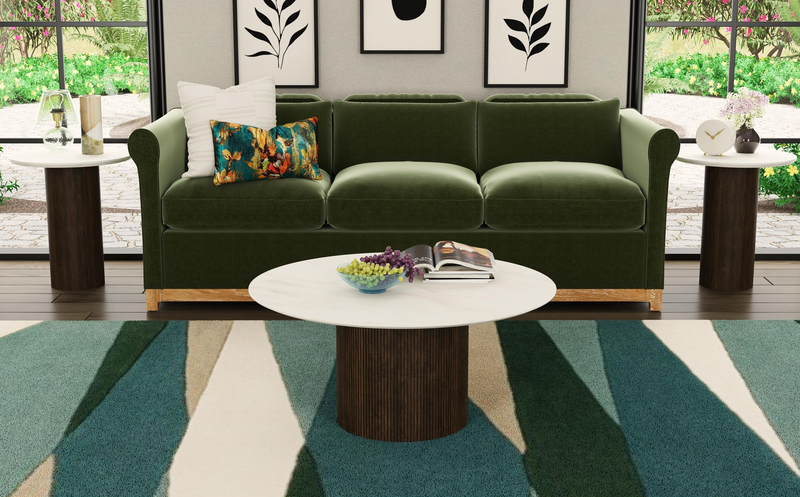 Table de bout ronde moderne Sylvie de 22 po avec dessus en imitation de marbre - brun foncé
