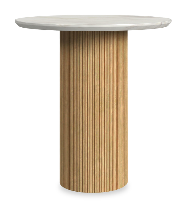 Table de bout ronde moderne Sylvie de 22 po avec dessus en imitation de marbre - naturelle 