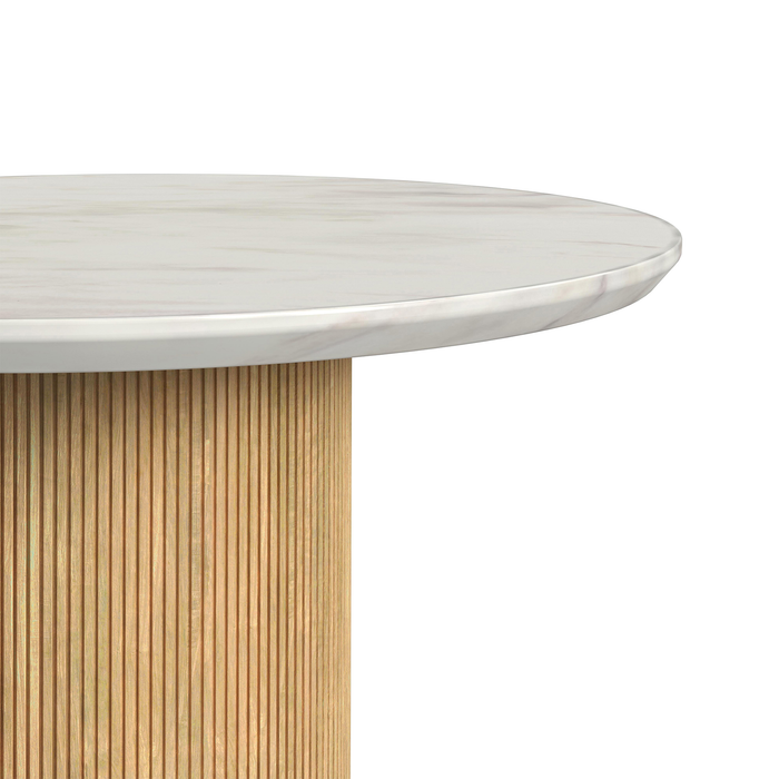 Table de bout ronde moderne Sylvie de 22 po avec dessus en imitation de marbre - naturelle 