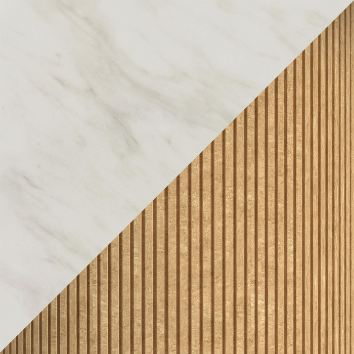 Table de bout ronde moderne Sylvie de 22 po avec dessus en imitation de marbre - naturelle 