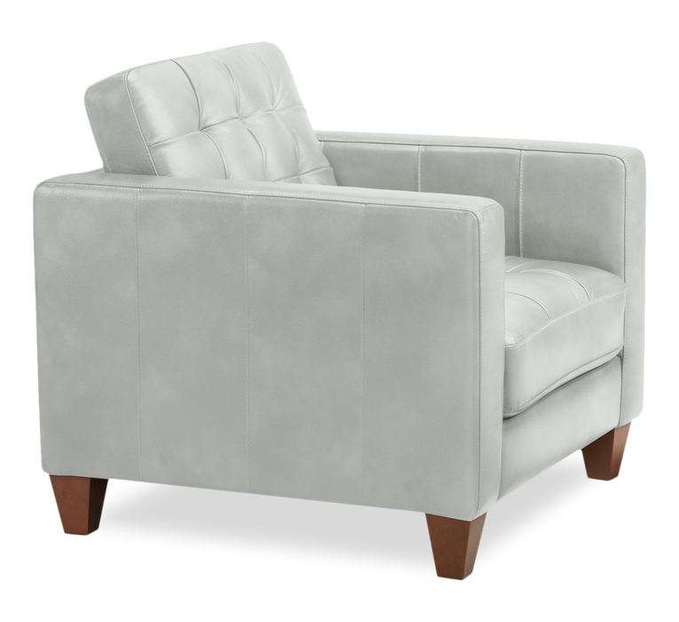 Fauteuil Theo de 37 po en cuir véritable de qualité supérieure avec coussin de dossier amovible et pattes en bois - bleu