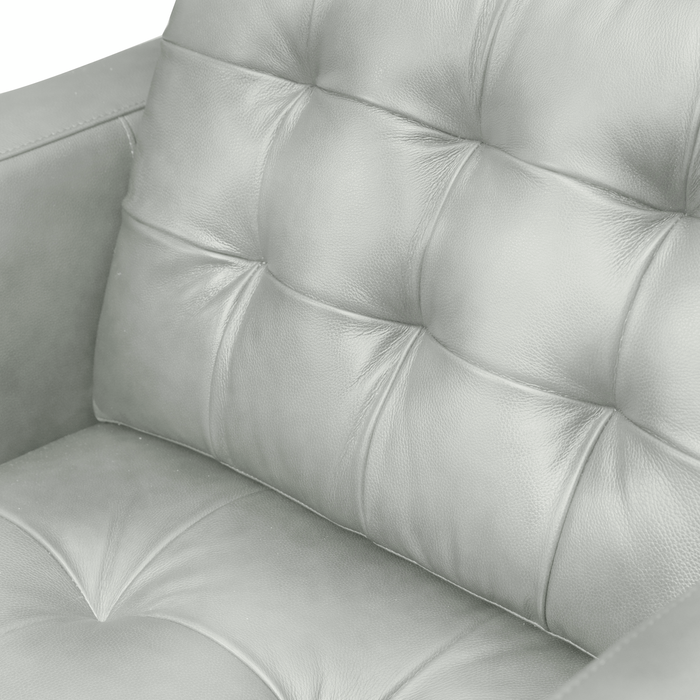 Fauteuil Theo de 37 po en cuir véritable de qualité supérieure avec coussin de dossier amovible et pattes en bois - bleu