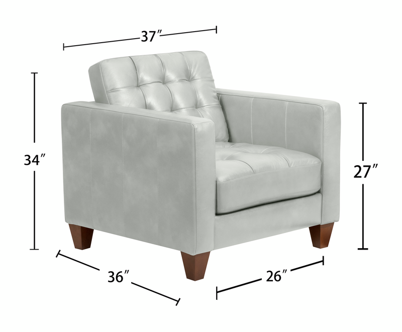 Fauteuil Theo de 37 po en cuir véritable de qualité supérieure avec coussin de dossier amovible et pattes en bois - bleu