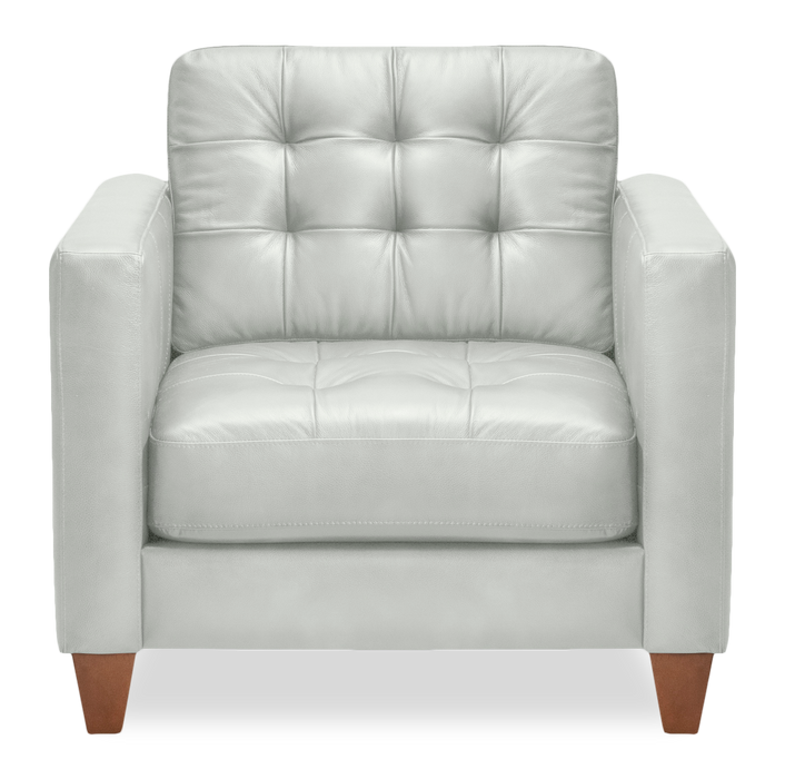 Fauteuil Theo de 37 po en cuir véritable de qualité supérieure avec coussin de dossier amovible et pattes en bois - bleu