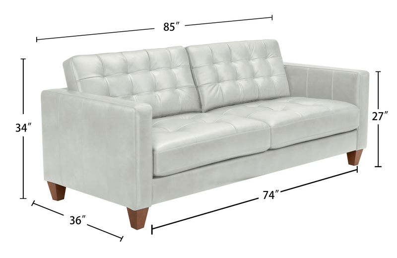 Sofa Theo de 85 po en cuir véritable de qualité supérieure avec coussin de dossier amovible et pattes en bois - bleu