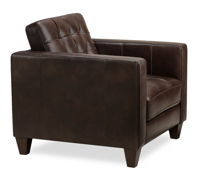 Fauteuil Theo de 37 po en cuir véritable de qualité supérieure avec coussin de dossier amovible et pattes en bois - brun