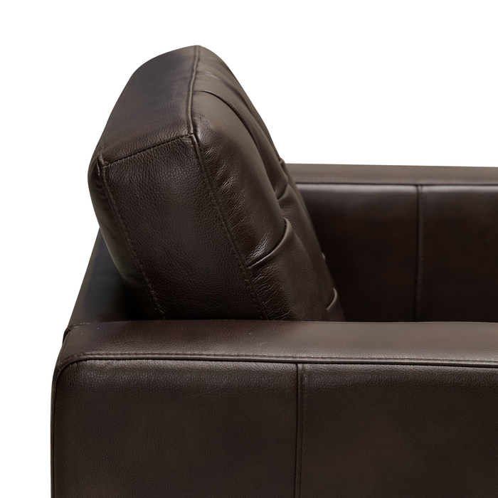 Fauteuil Theo de 37 po en cuir véritable de qualité supérieure avec coussin de dossier amovible et pattes en bois - brun