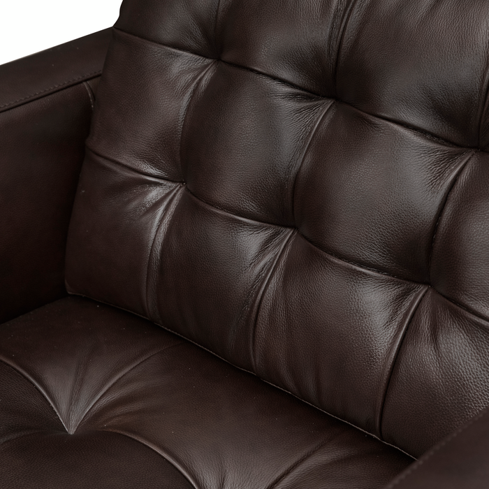 Fauteuil Theo de 37 po en cuir véritable de qualité supérieure avec coussin de dossier amovible et pattes en bois - brun