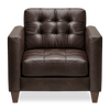 Fauteuil Theo de 37 po en cuir véritable de qualité supérieure avec coussin de dossier amovible et pattes en bois - brun
