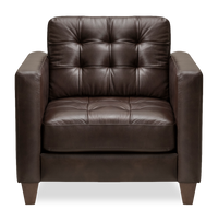 Fauteuil Theo de 37 po en cuir véritable de qualité supérieure avec coussin de dossier amovible et pattes en bois - brun
