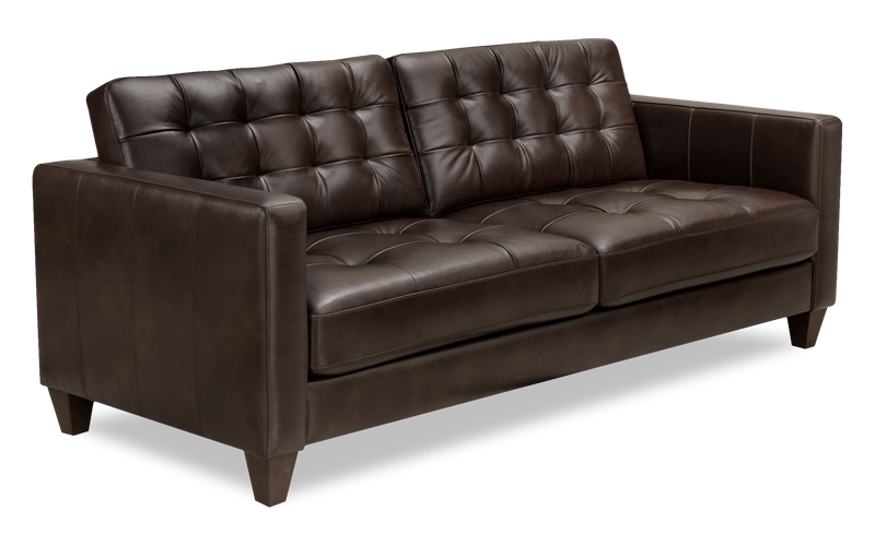 Sofa Theo de 85 po en cuir véritable de qualité supérieure avec coussin de dossier amovible et pattes en bois - brun