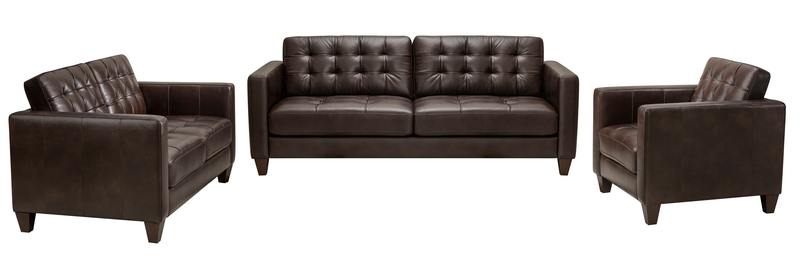Sofa Theo de 85 po en cuir véritable de qualité supérieure avec coussin de dossier amovible et pattes en bois - brun
