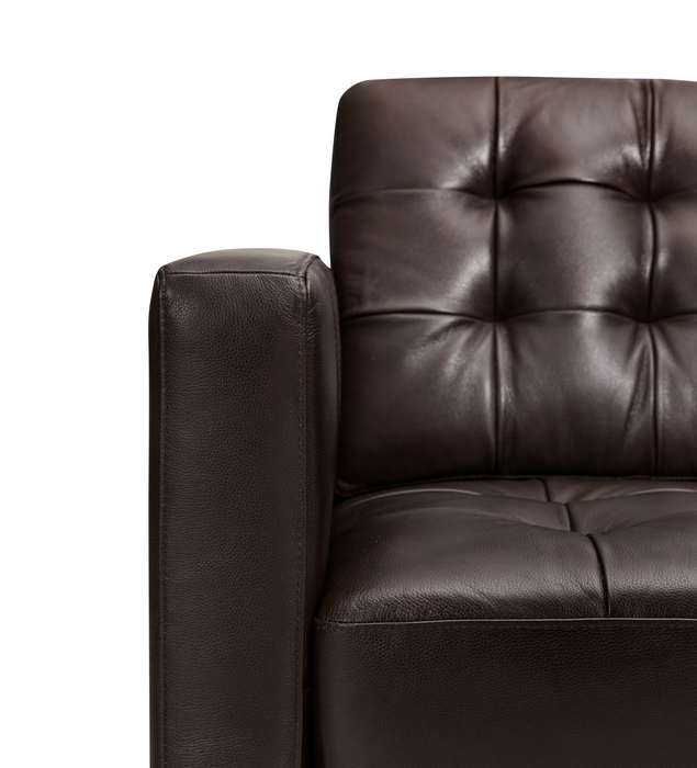 Sofa Theo de 85 po en cuir véritable de qualité supérieure avec coussin de dossier amovible et pattes en bois - brun