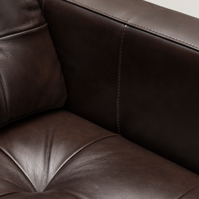 Sofa Theo de 85 po en cuir véritable de qualité supérieure avec coussin de dossier amovible et pattes en bois - brun