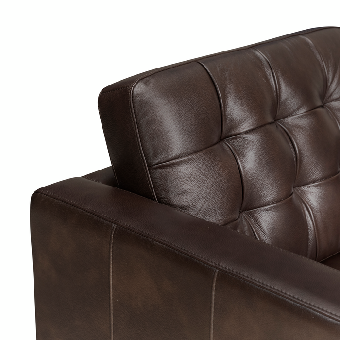 Sofa Theo de 85 po en cuir véritable de qualité supérieure avec coussin de dossier amovible et pattes en bois - brun