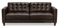 Sofa Theo de 85 po en cuir véritable de qualité supérieure avec coussin de dossier amovible et pattes en bois - brun