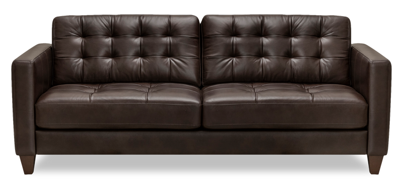Sofa Theo de 85 po en cuir véritable de qualité supérieure avec coussin de dossier amovible et pattes en bois - brun