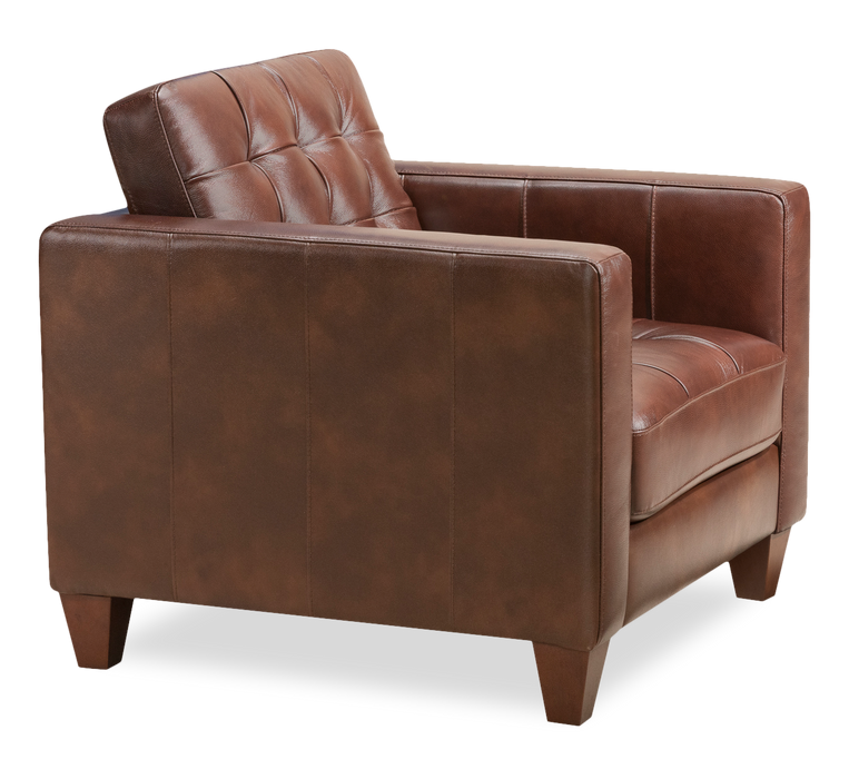 Fauteuil Theo de 37 po en cuir véritable de qualité supérieure avec coussin de dossier amovible et pattes en bois - bourgogne