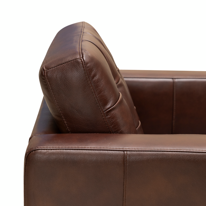 Fauteuil Theo de 37 po en cuir véritable de qualité supérieure avec coussin de dossier amovible et pattes en bois - bourgogne