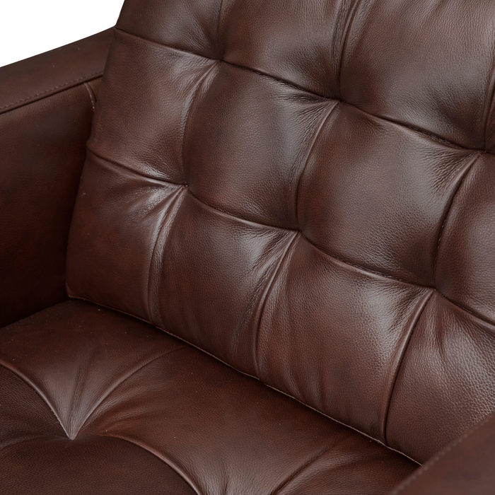 Fauteuil Theo de 37 po en cuir véritable de qualité supérieure avec coussin de dossier amovible et pattes en bois - bourgogne