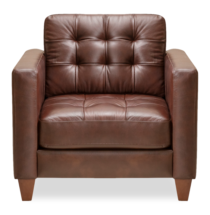 Fauteuil Theo de 37 po en cuir véritable de qualité supérieure avec coussin de dossier amovible et pattes en bois - bourgogne
