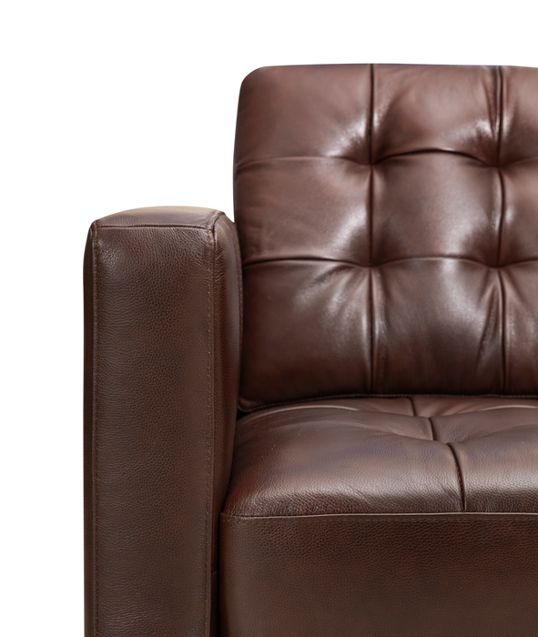 Sofa Theo de 85 po en cuir véritable de qualité supérieure avec coussin de dossier amovible et pattes en bois - bourgogne