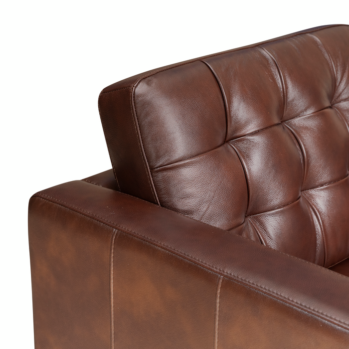 Sofa Theo de 85 po en cuir véritable de qualité supérieure avec coussin de dossier amovible et pattes en bois - bourgogne