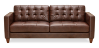  Sofa Theo de 85 po en cuir véritable de qualité supérieure avec coussin de dossier amovible et pattes en bois - bourgogne