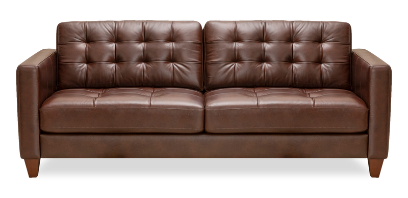 Sofa Theo de 85 po en cuir véritable de qualité supérieure avec coussin de dossier amovible et pattes en bois - bourgogne