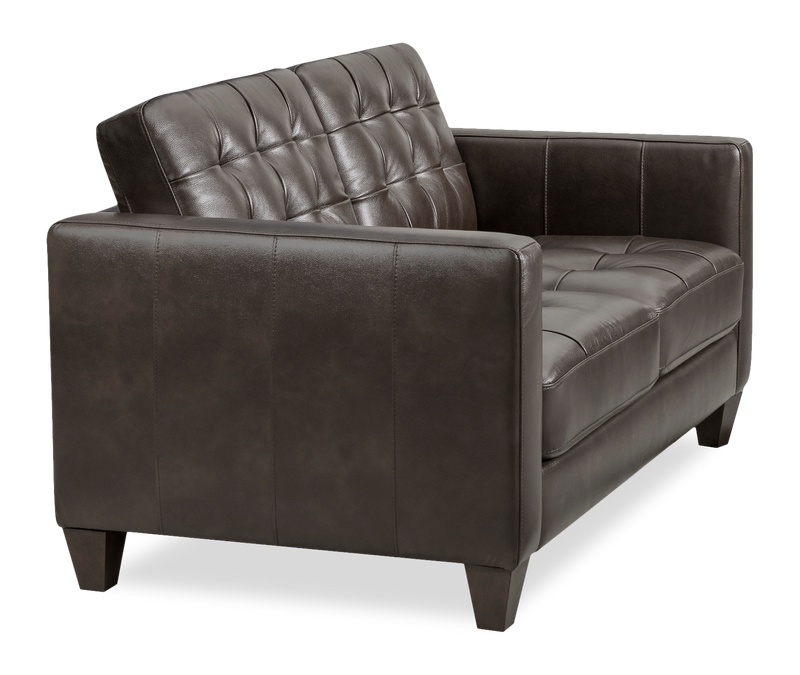Causeuse Theo de 62 po en cuir véritable de qualité supérieure avec coussin de dossier amovible et pattes en bois - grise
