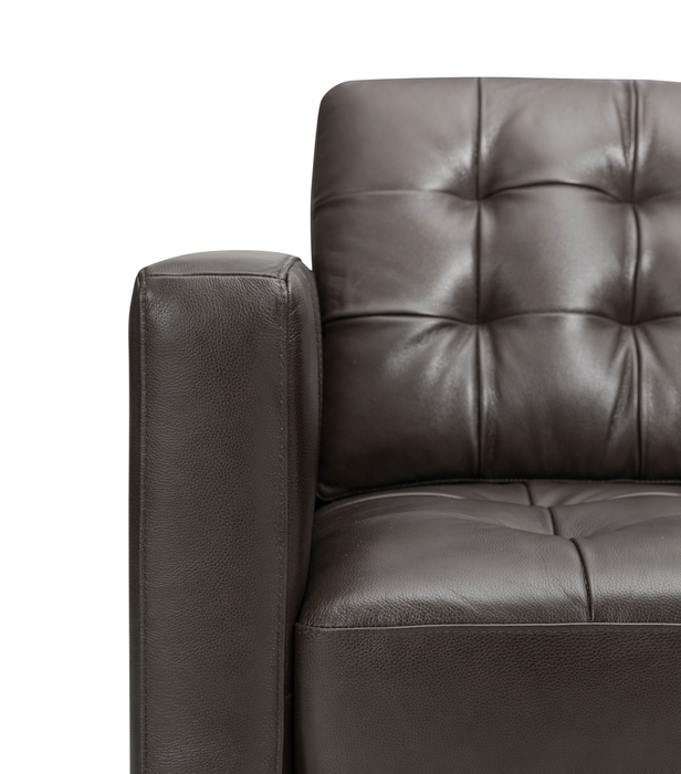 Causeuse Theo de 62 po en cuir véritable de qualité supérieure avec coussin de dossier amovible et pattes en bois - grise