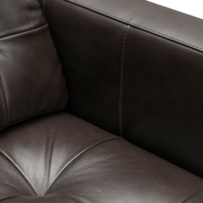 Causeuse Theo de 62 po en cuir véritable de qualité supérieure avec coussin de dossier amovible et pattes en bois - grise