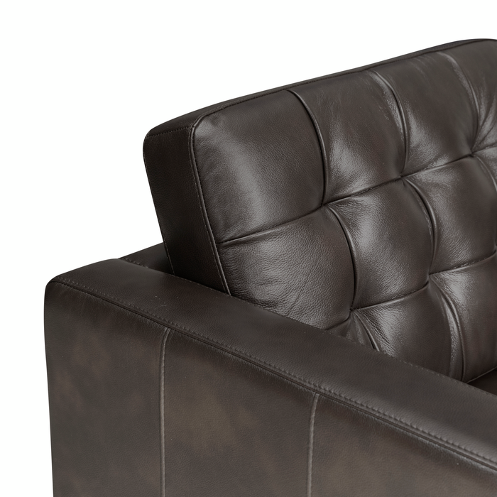 Causeuse Theo de 62 po en cuir véritable de qualité supérieure avec coussin de dossier amovible et pattes en bois - grise