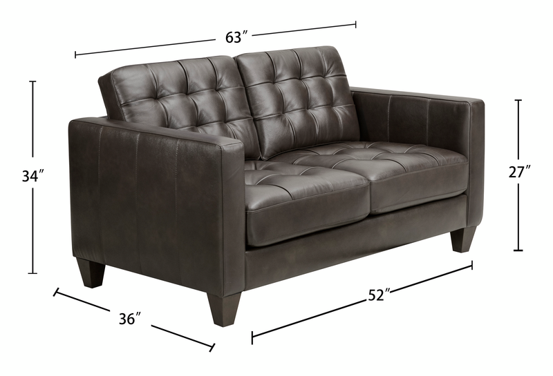 Causeuse Theo de 62 po en cuir véritable de qualité supérieure avec coussin de dossier amovible et pattes en bois - grise