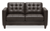 Causeuse Theo de 62 po en cuir véritable de qualité supérieure avec coussin de dossier amovible et pattes en bois - grise