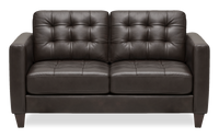  Causeuse Theo de 62 po en cuir véritable de qualité supérieure avec coussin de dossier amovible et pattes en bois - grise