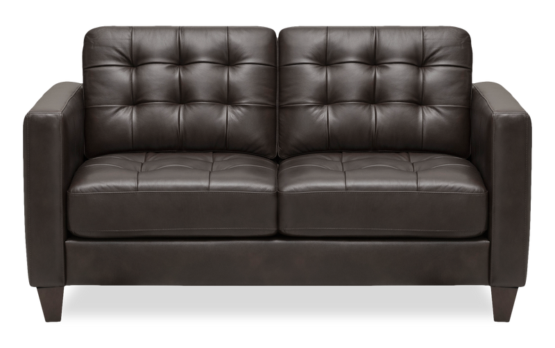 Causeuse Theo de 62 po en cuir véritable de qualité supérieure avec coussin de dossier amovible et pattes en bois - grise