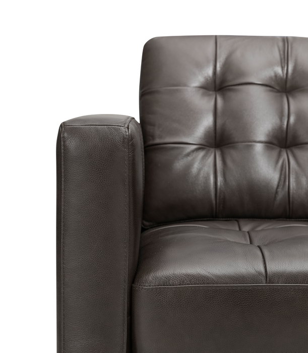 Sofa Theo de 85 po en cuir véritable de qualité supérieure avec coussin de dossier amovible et pattes en bois - gris