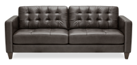  Sofa Theo de 85 po en cuir véritable de qualité supérieure avec coussin de dossier amovible et pattes en bois - gris