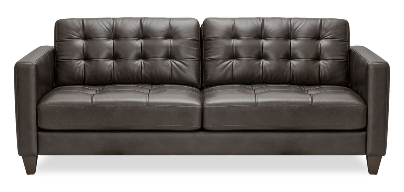 Sofa Theo de 85 po en cuir véritable de qualité supérieure avec coussin de dossier amovible et pattes en bois - gris