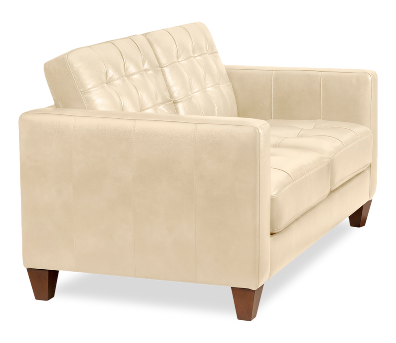 Causeuse Theo de 62 po en cuir véritable de qualité supérieure avec coussin de dossier amovible et pattes en bois - pierre