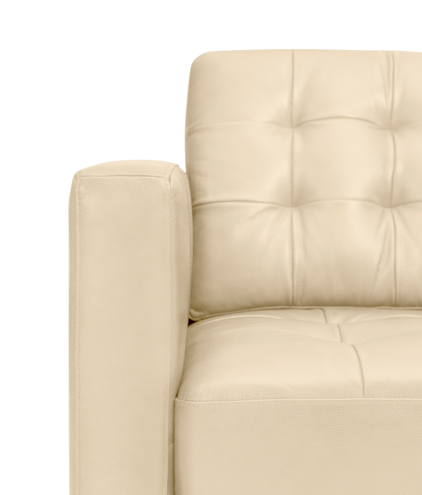 Causeuse Theo de 62 po en cuir véritable de qualité supérieure avec coussin de dossier amovible et pattes en bois - pierre