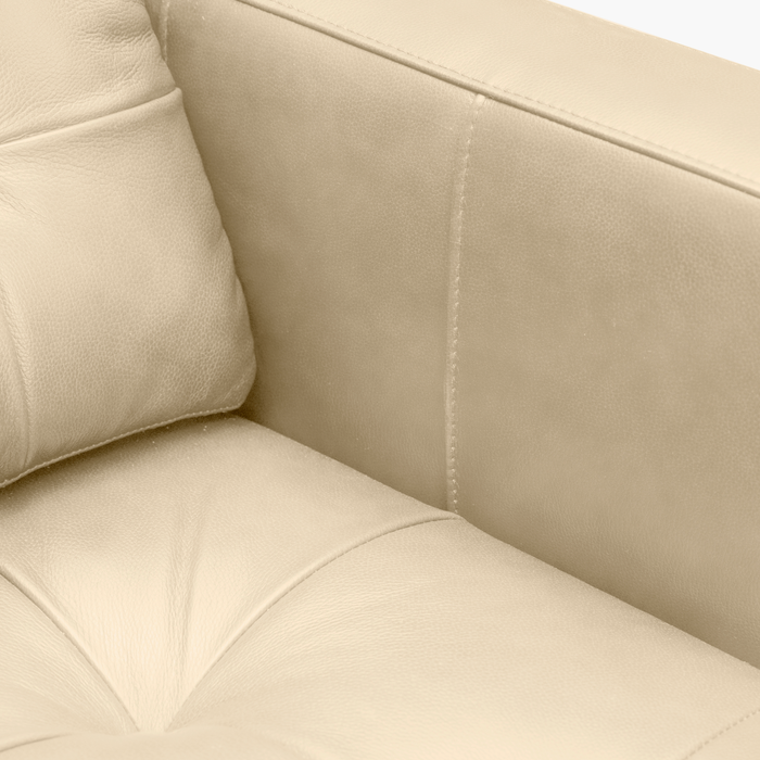Causeuse Theo de 62 po en cuir véritable de qualité supérieure avec coussin de dossier amovible et pattes en bois - pierre